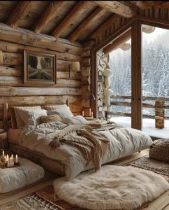 Затишна спальня у дерев'яному будинку