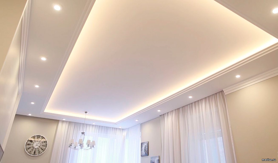 Потолок из гипсокартона - основные конструкции, выбор освещения