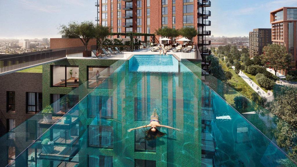 Небоскреб с навесным прозрачным бассейном строят в Лондоне