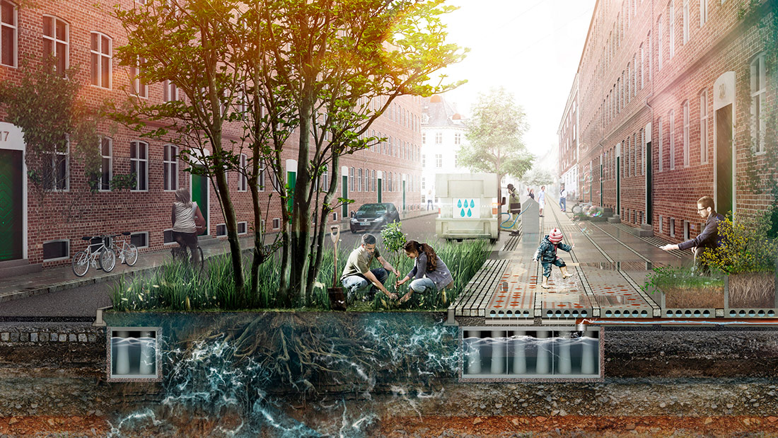Тротуарную плитку для сбора и повторного использования дождевой воды установили в Дании
