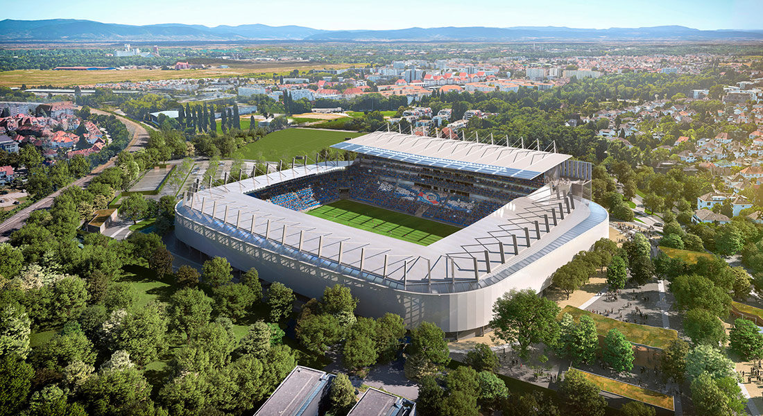 Архитектурная компания Populous реконструирует футбольный стадион с помощью фюзеляжей самолетов