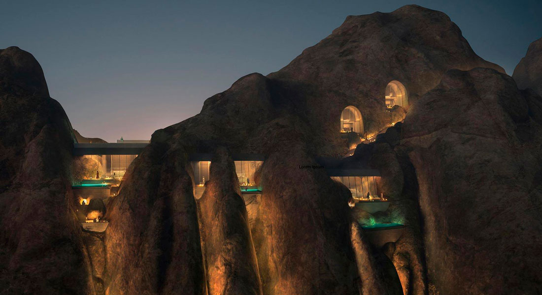 Встроенный в скалу: как будет выглядеть удивительный курорт среди пустыни Саудовской Аравии?