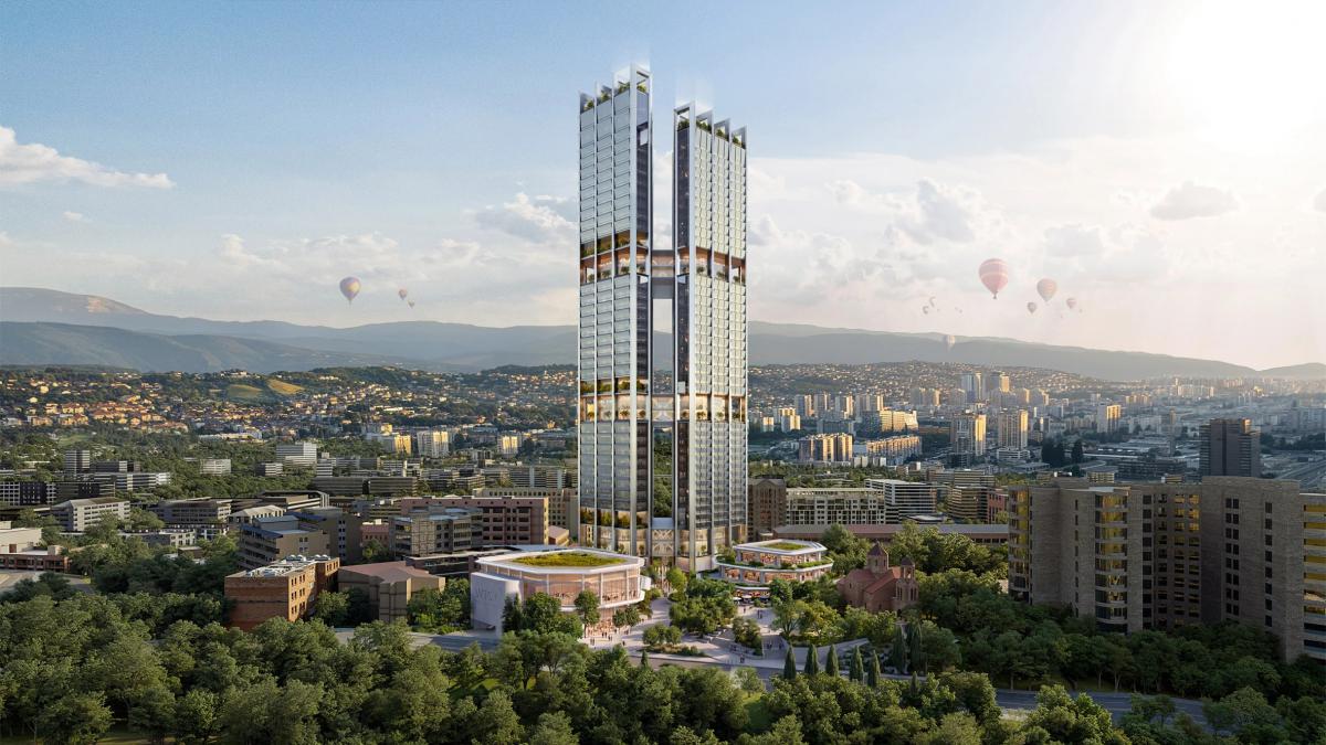 Місто над містом: Foster + Partners проєктує два хмарочоси з підвісними садами у Вірменії
